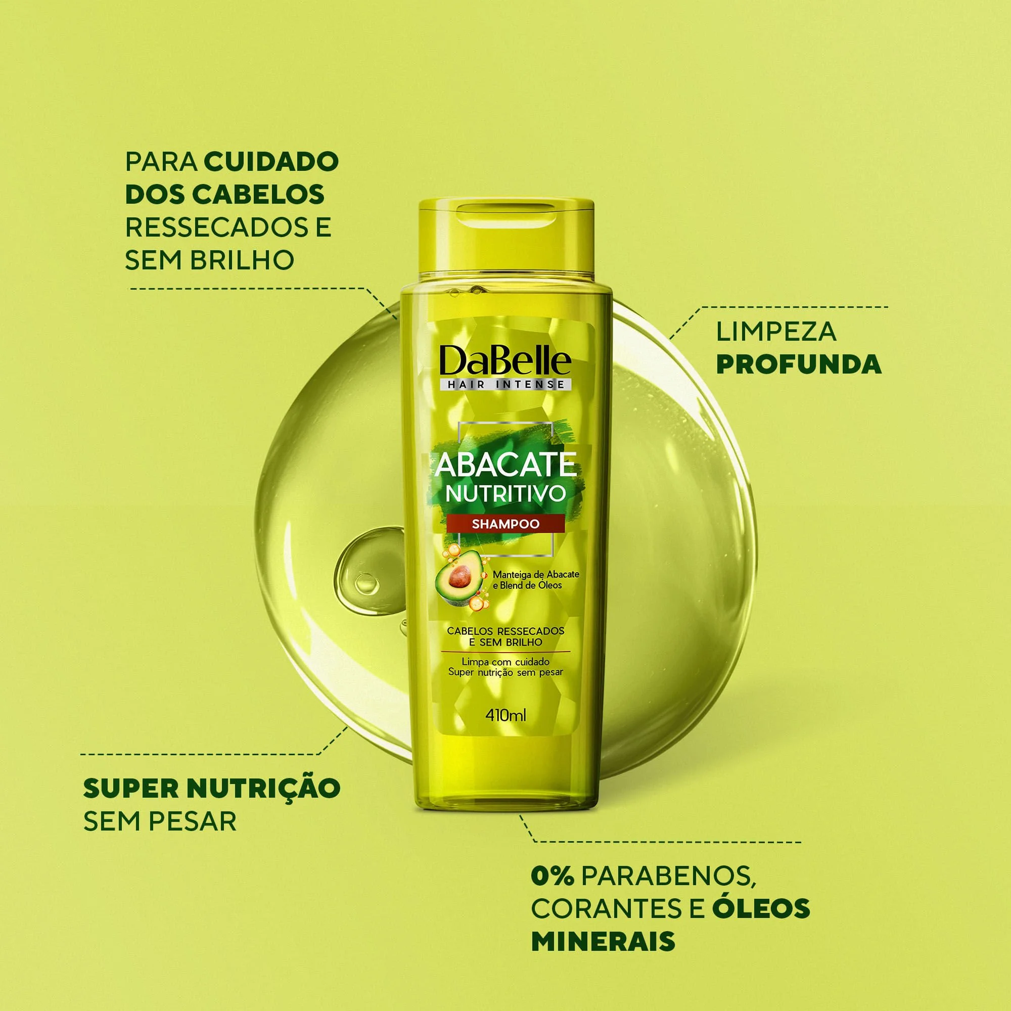 Shampoo Abacate Nutritivo Dabelle Hair 410ml ÚNICO 2