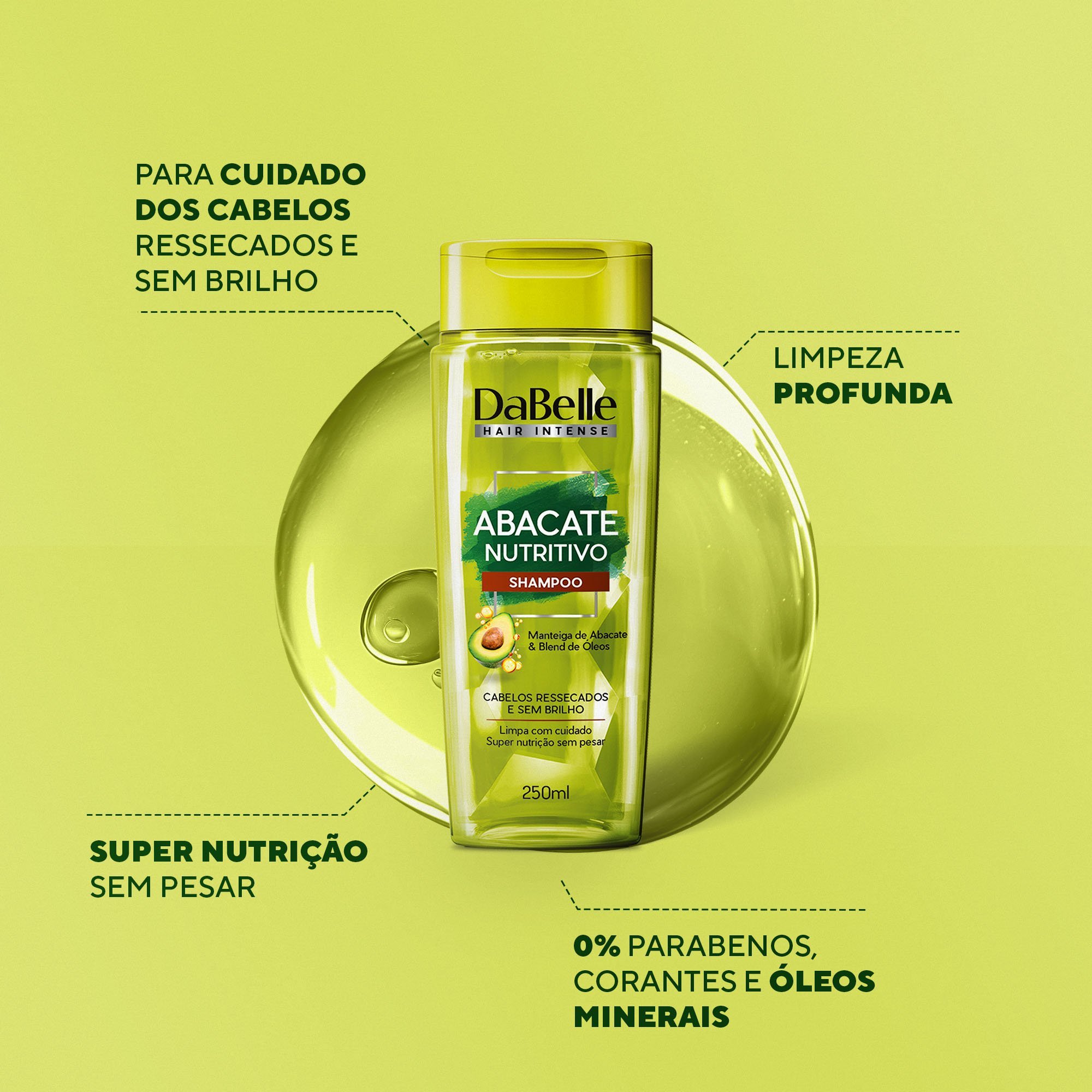 Shampoo Abacate Nutritivo Dabelle Hair 250ml ÚNICO 2