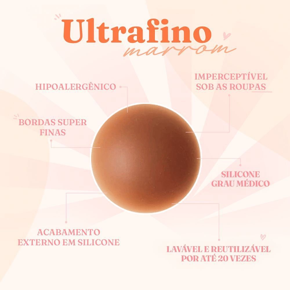 Protetor de Mamilo Ultrafino Marrom Reutilizável Mini Sutiã Silicone Marrom 5