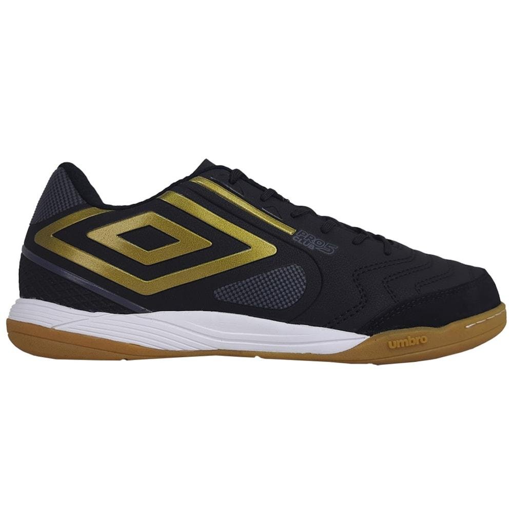 Chuteira Futsal Umbro Pro 5 Bump Club Preto e Dourado Unissex