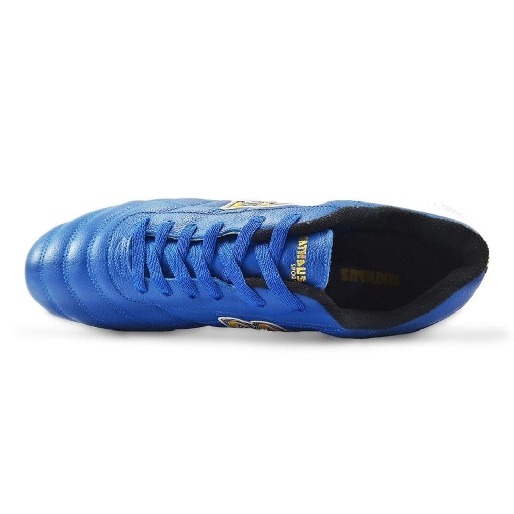 Chuteira de Campo Mathaus Couro Masculino Tamanhos Especiais 45 ao 48 Azul 4