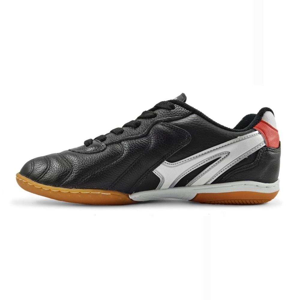 Chuteira Futsal Mathaus Veneza Couro Masculino Preto/Laranja 2