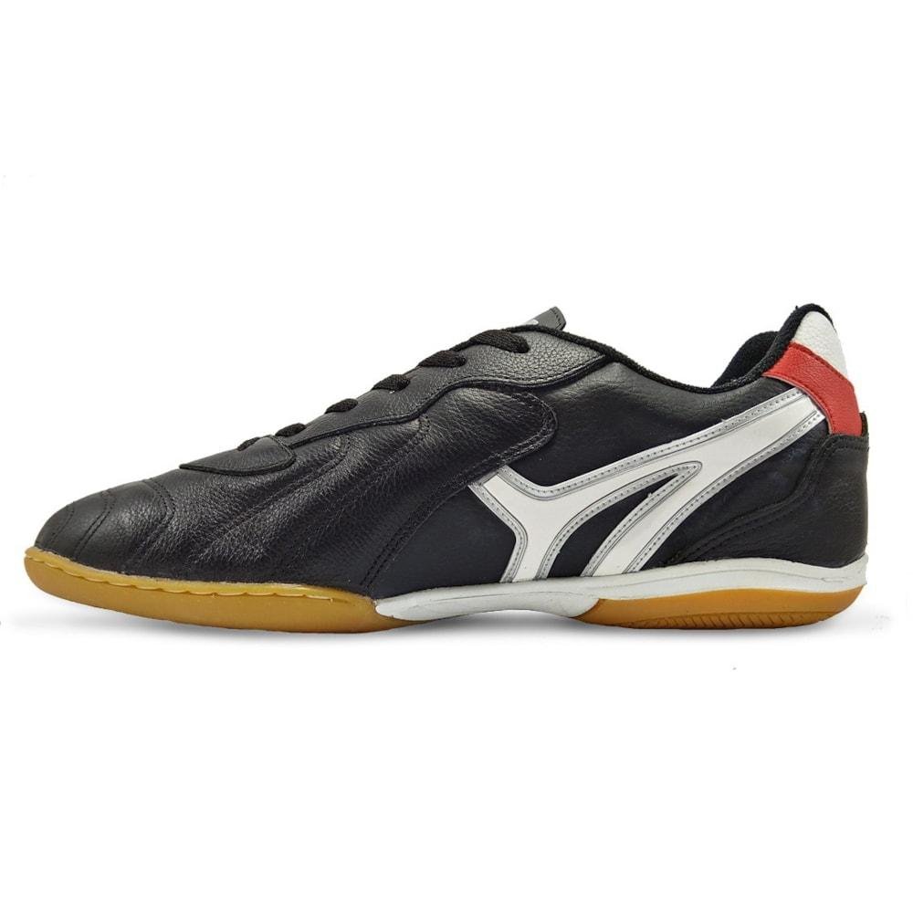 Chuteira Futsal Mathaus Veneza Couro Preto Masculino Tamanhos Especiais Preto/Laranja 2