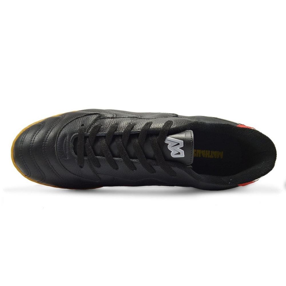 Chuteira Futsal Mathaus Veneza Couro Preto Masculino Tamanhos Especiais Preto/Laranja 4