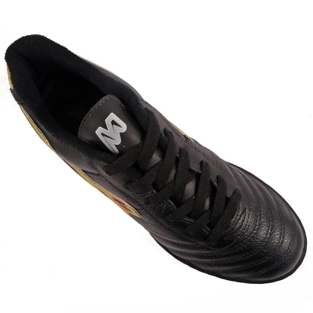 Chuteira Society Mathaus Azurra Couro com Biqueira Costurada Adulto Preto/Dourado 5
