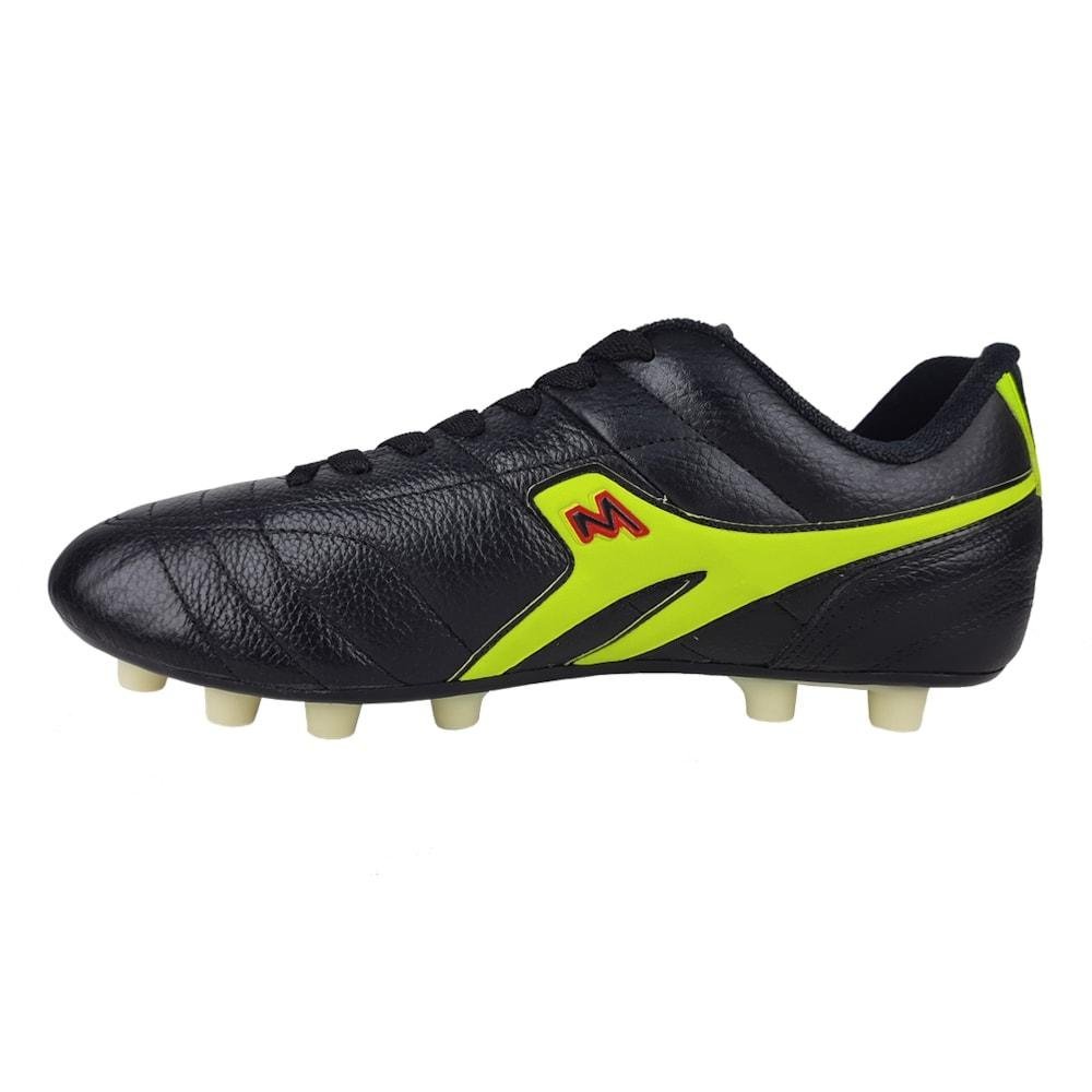 Chuteira de Campo Mathaus Premium Couro Adulto Preto/Limão Preto/Verde 2