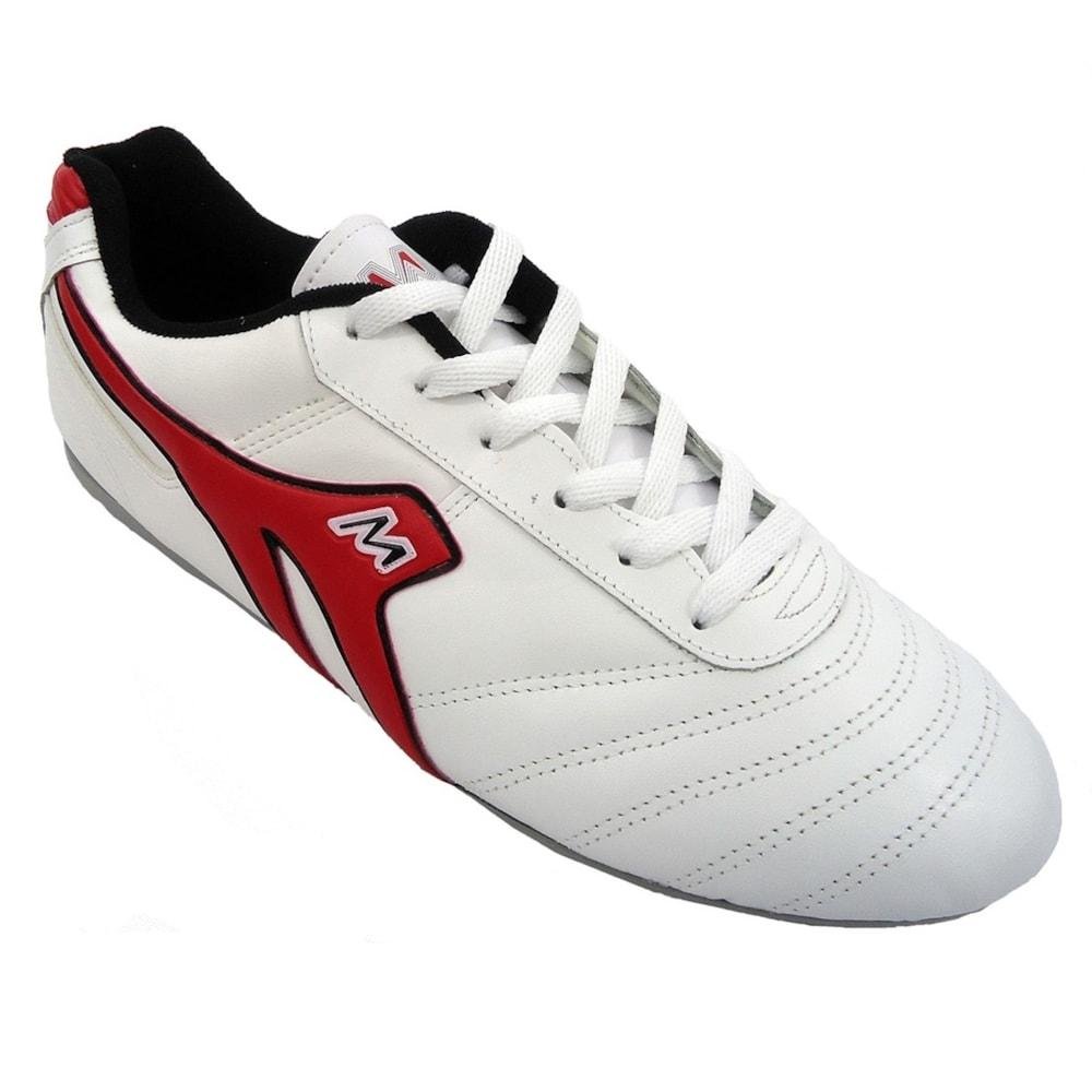 Chuteira Society Mathaus Azurra Couro Costurada Branca Branco/Vermelho 11