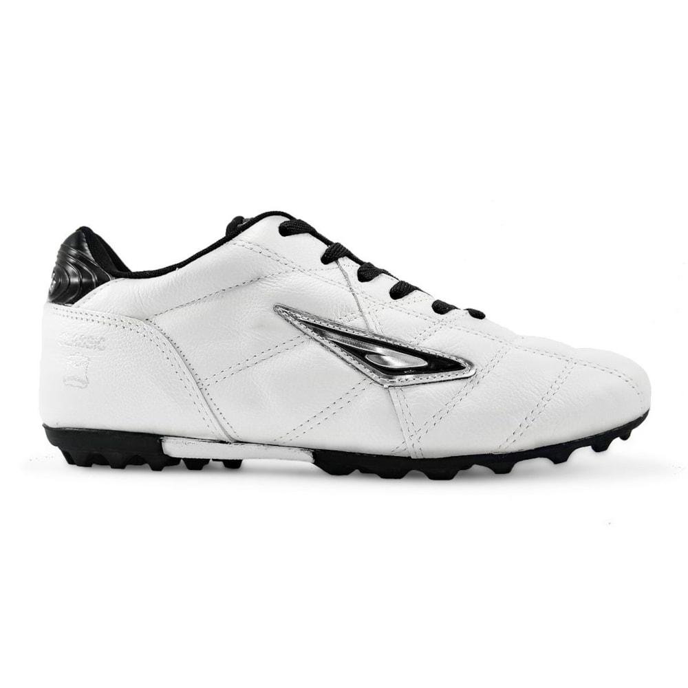 Chuteira Society Diavolo Classic Traction Couro Adulto Branco/Preto