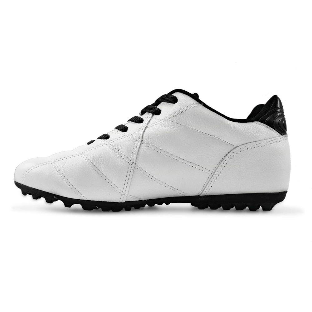 Chuteira Society Diavolo Classic Traction Couro Adulto Branco/Preto Branco/Preto 2