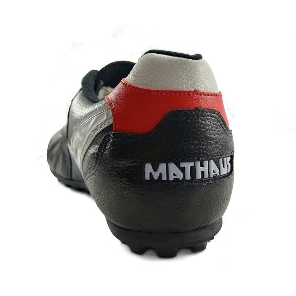 Chuteira Society Mathaus Veneza Couro Adulto Tamanhos Especiais Preto/Vermelho 3