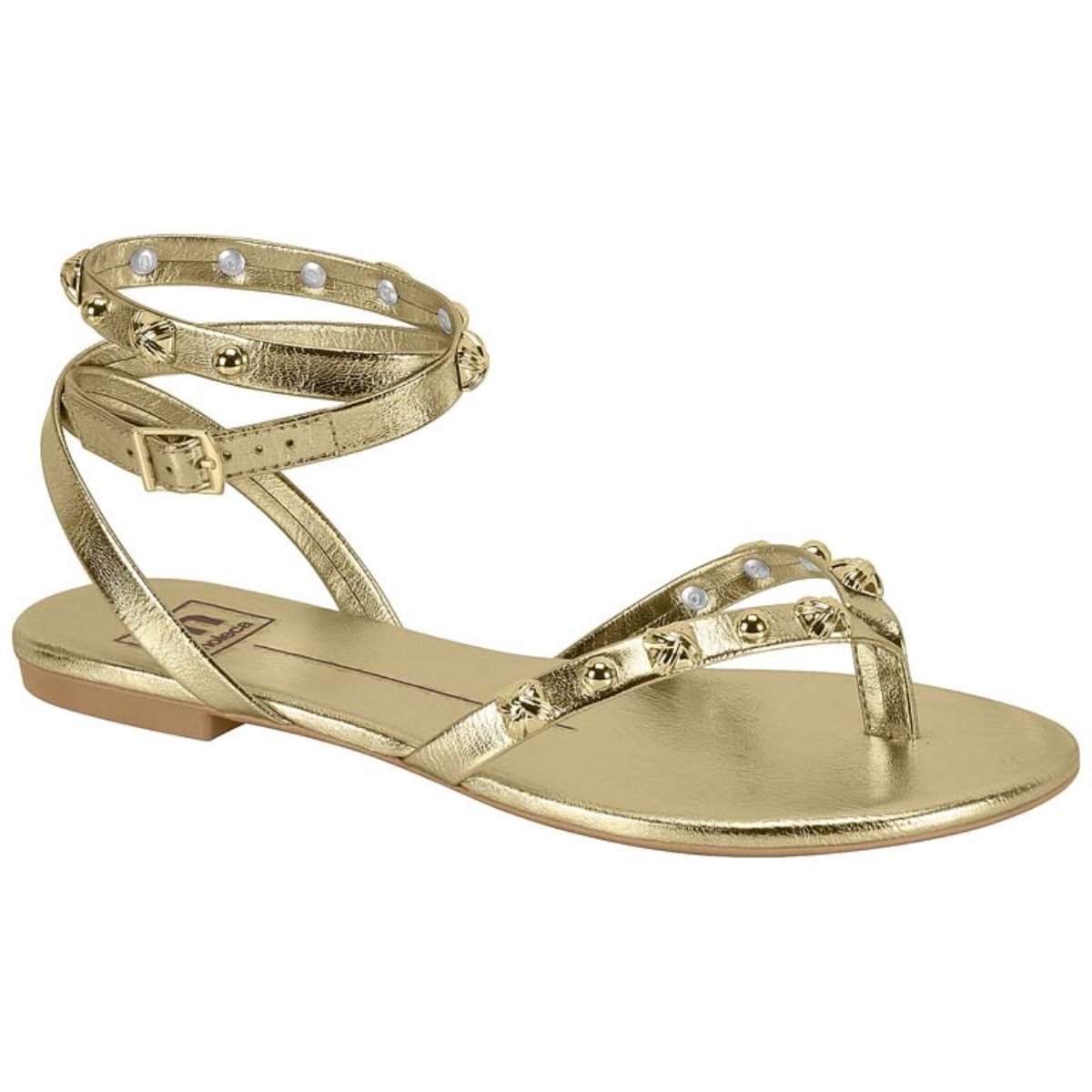 Rasteira Feminina Moleca Tiras Aplicacoes Metalizada