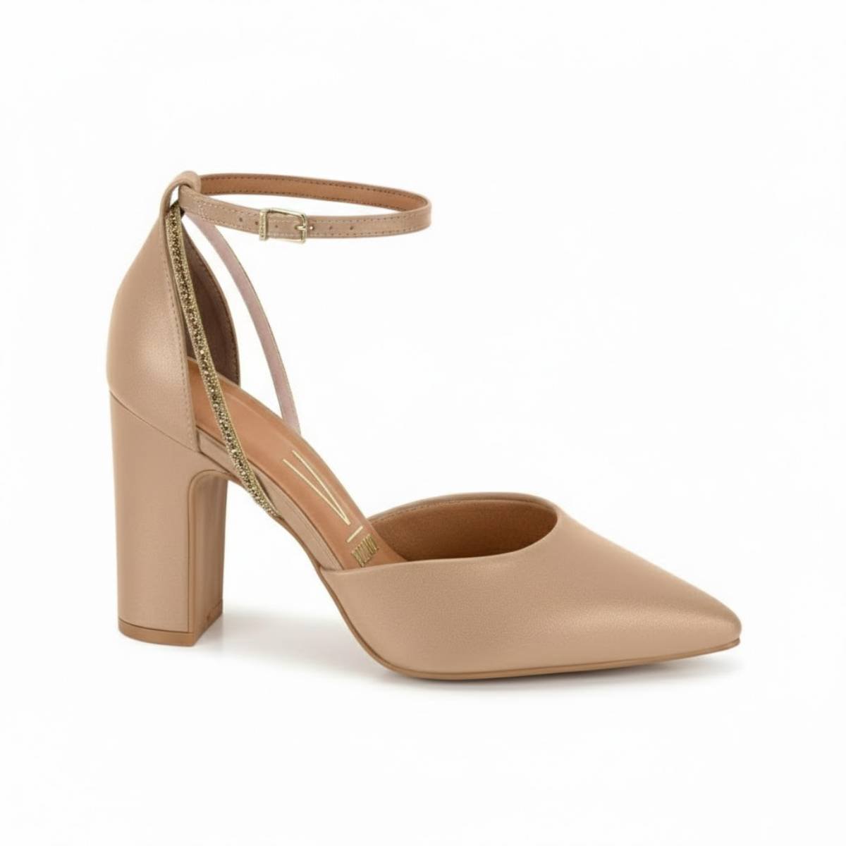 Sapato Vizzano Feminino Scarpin Salto Bloco Grosso Confortavel Original Bege 2