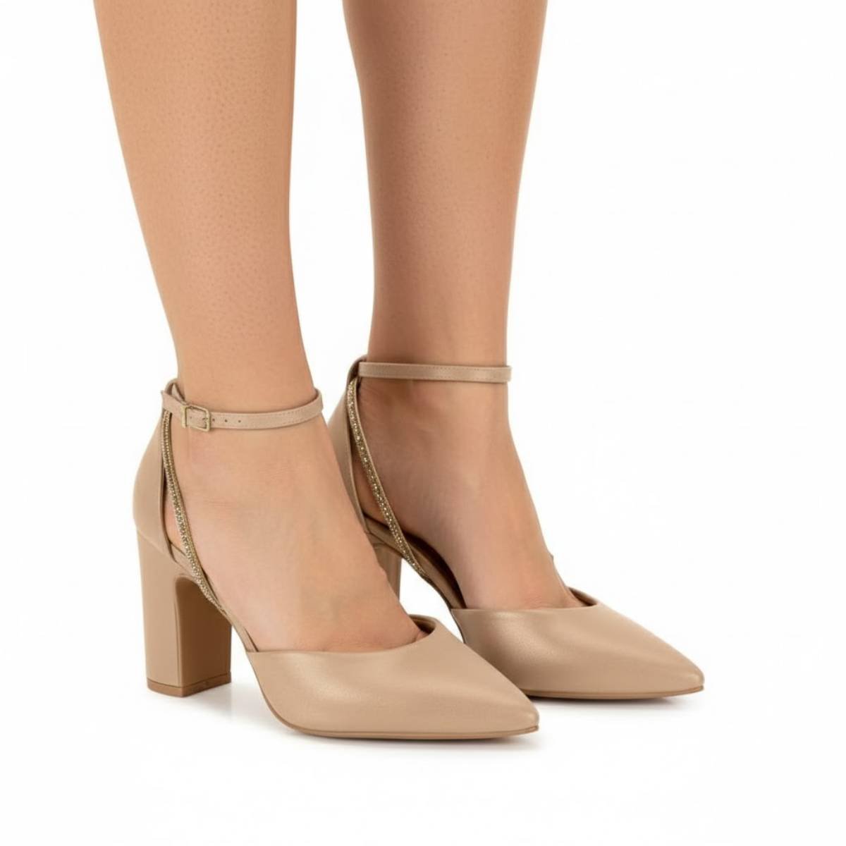Sapato Vizzano Feminino Scarpin Salto Bloco Grosso Confortavel Original Bege 3