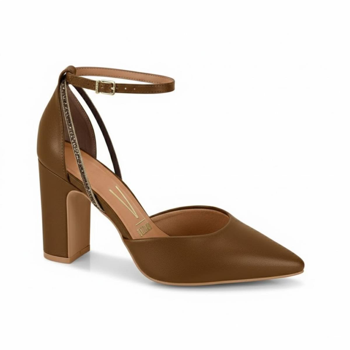 Sapato Vizzano Feminino Scarpin Salto Bloco Grosso Confortavel Original Marrom 2