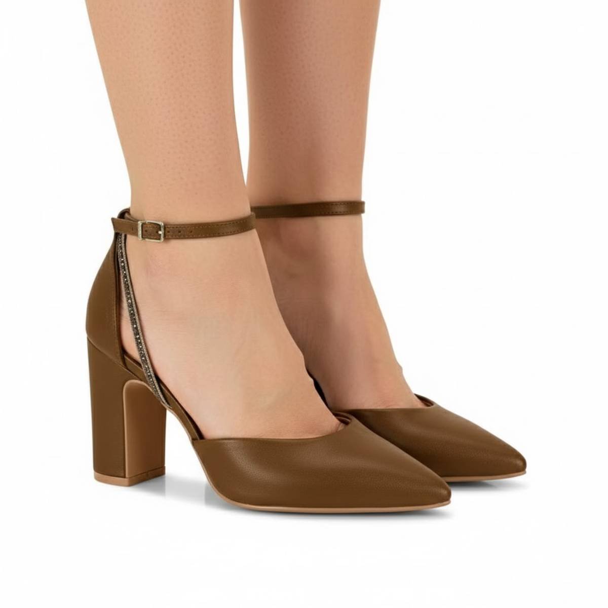 Sapato Vizzano Feminino Scarpin Salto Bloco Grosso Confortavel Original Marrom 3