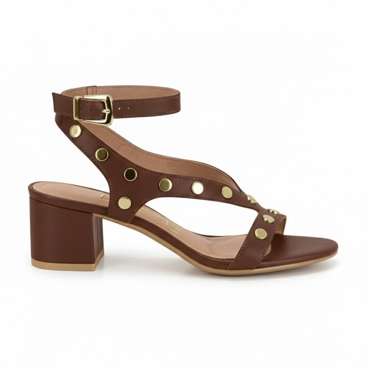 Sandalia Feminina Vizzano Casual Salto Grosso Baixo Confortavel Original Marrom 2