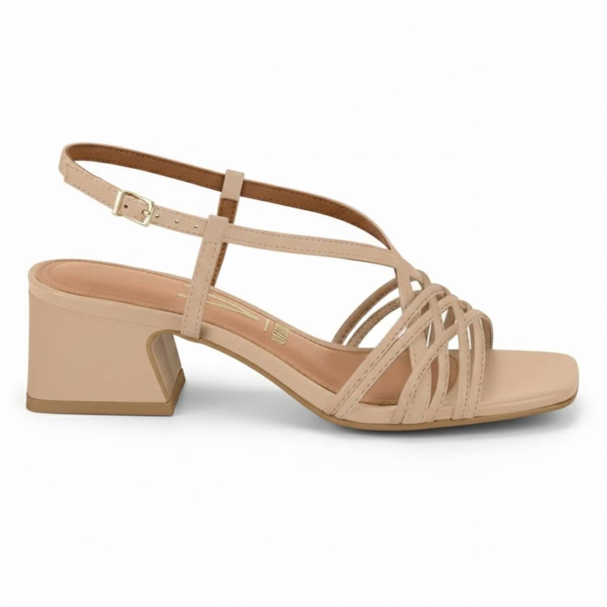 Sandalia Feminina Vizzano Salto Baixo Grosso Casual Fivela Ajuste Confortavel Original Bege 2