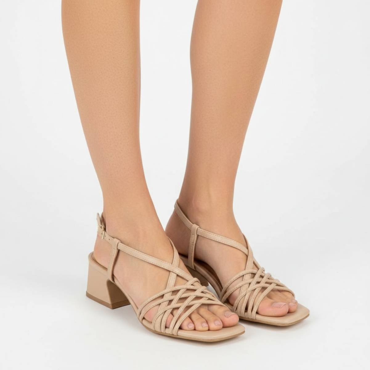 Sandalia Feminina Vizzano Salto Baixo Grosso Casual Fivela Ajuste Confortavel Original Bege 3