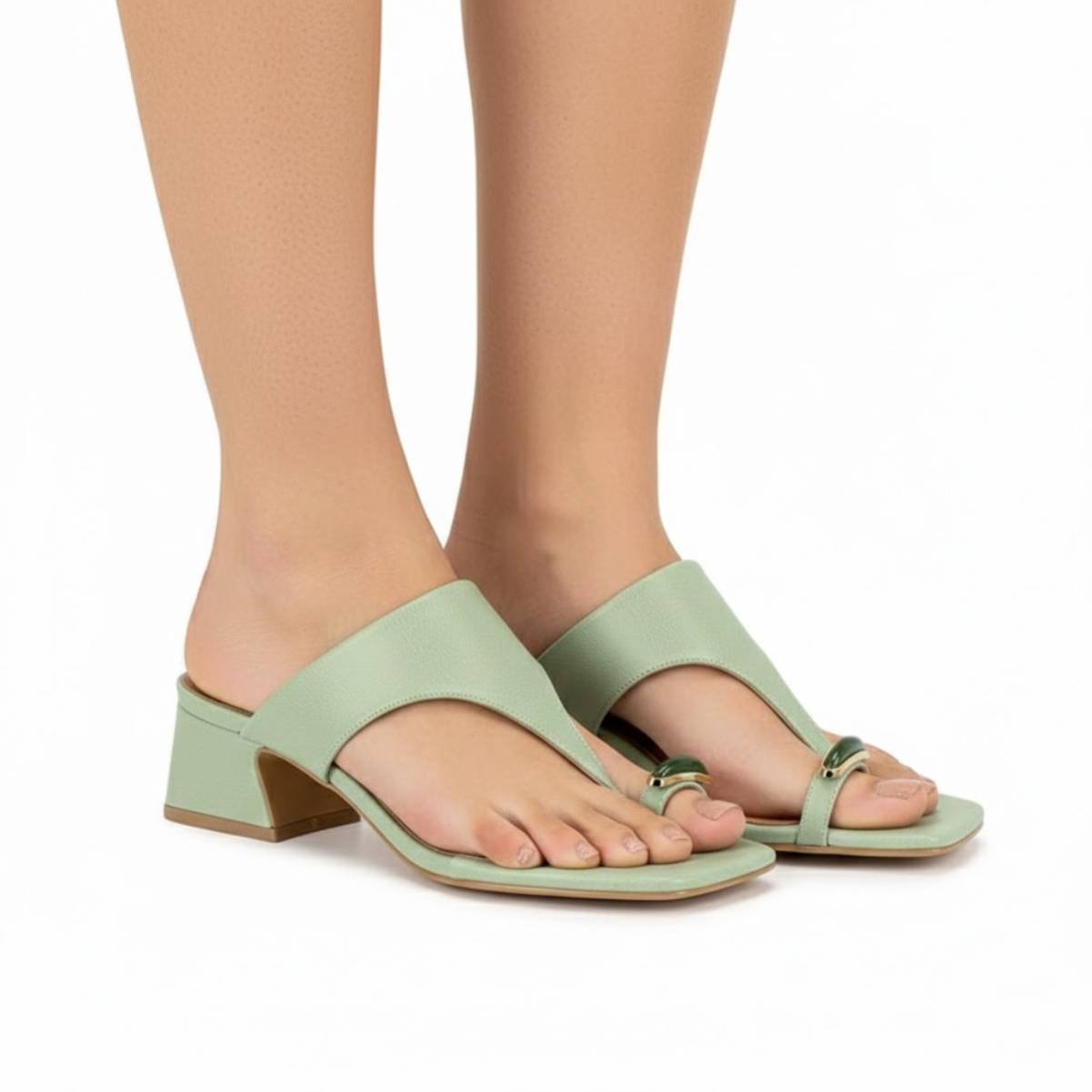 Sandalia de Dedo Femina Vizzano Salto Baixo Grosso Casual Tamanco Confortavel Original Verde 3