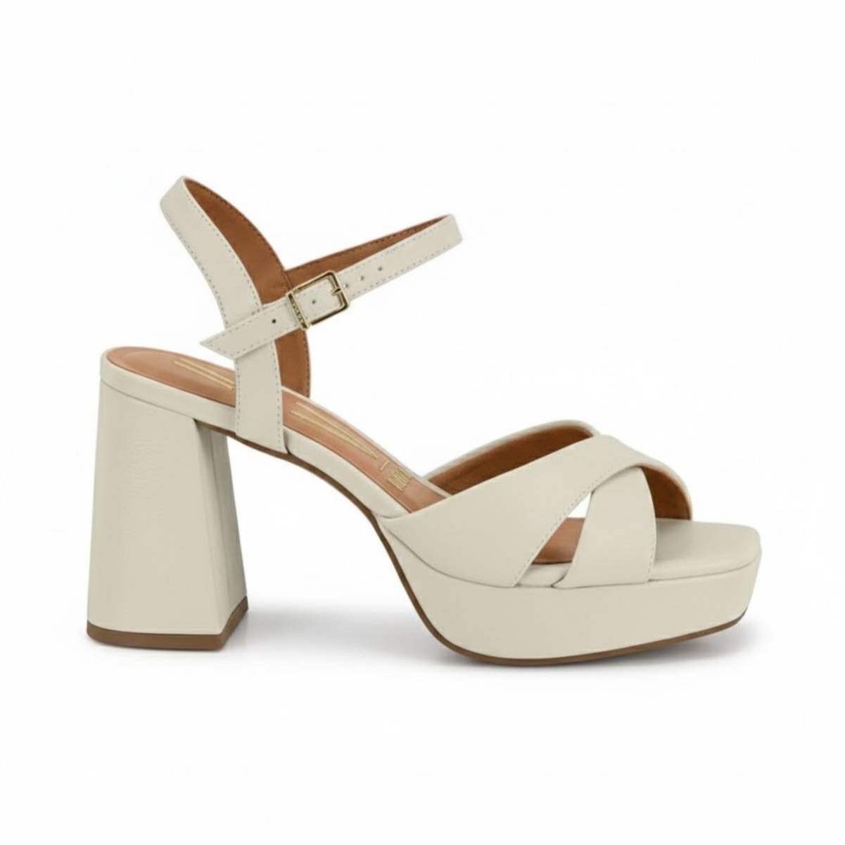 Sandalia Feminina Vizzano Fivela Salto Alto Confortavel Original Bege 2