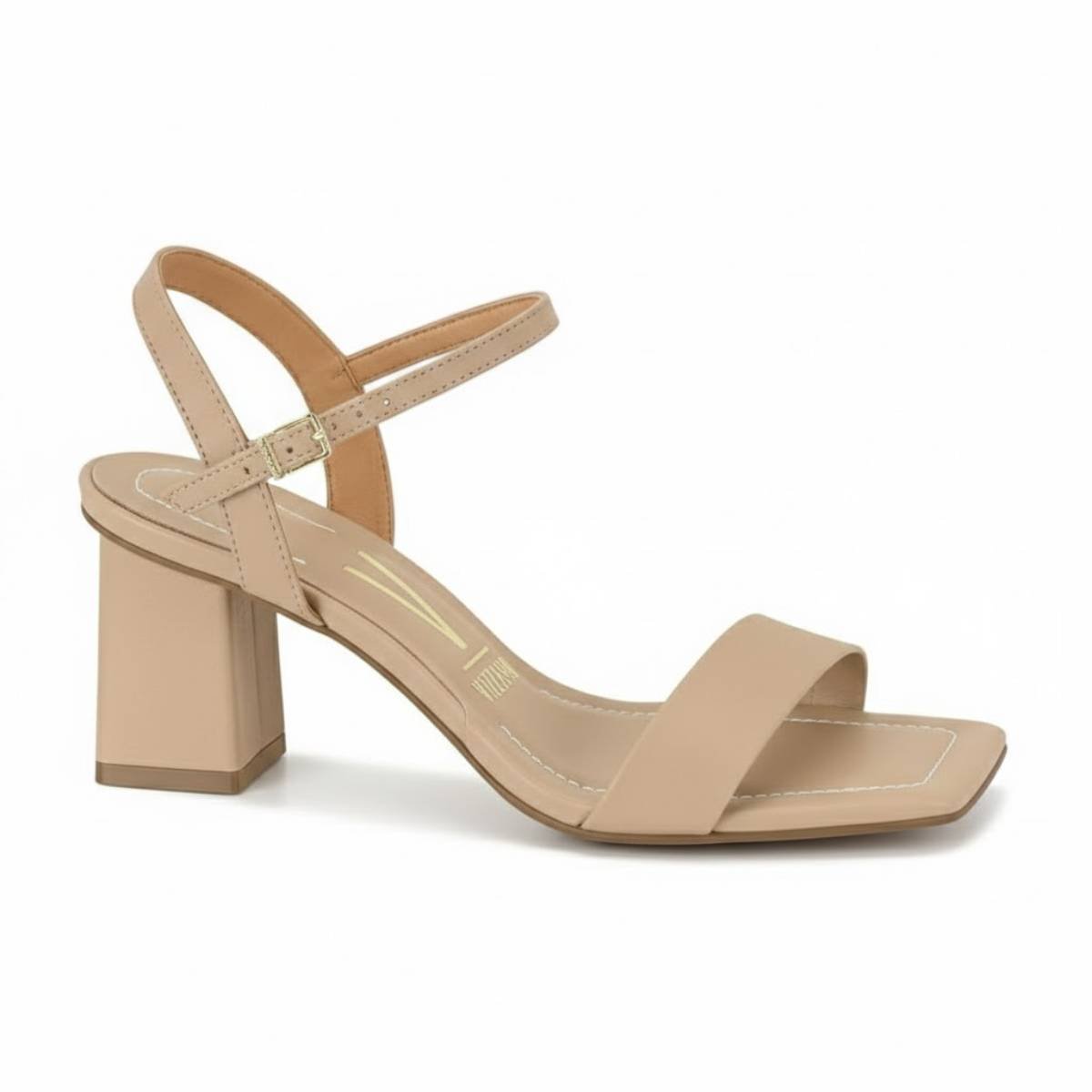 Sandalia Feminina Vizzano Salto Medio Bloco Fivela Confortavel Original Bege 2