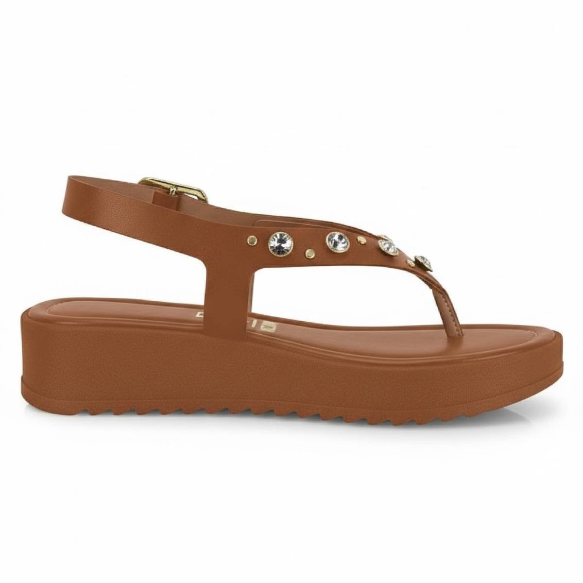 Sandalia Vizzano Flatform Fivela Pedraria Confortavel Marrom 2