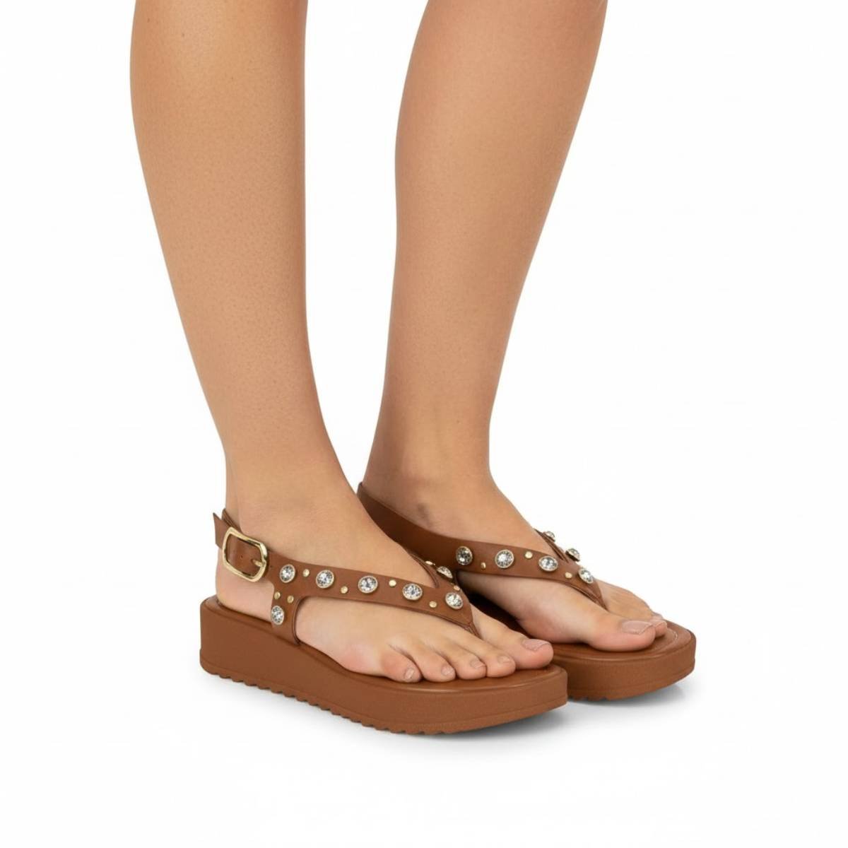 Sandalia Vizzano Flatform Fivela Pedraria Confortavel Marrom 3