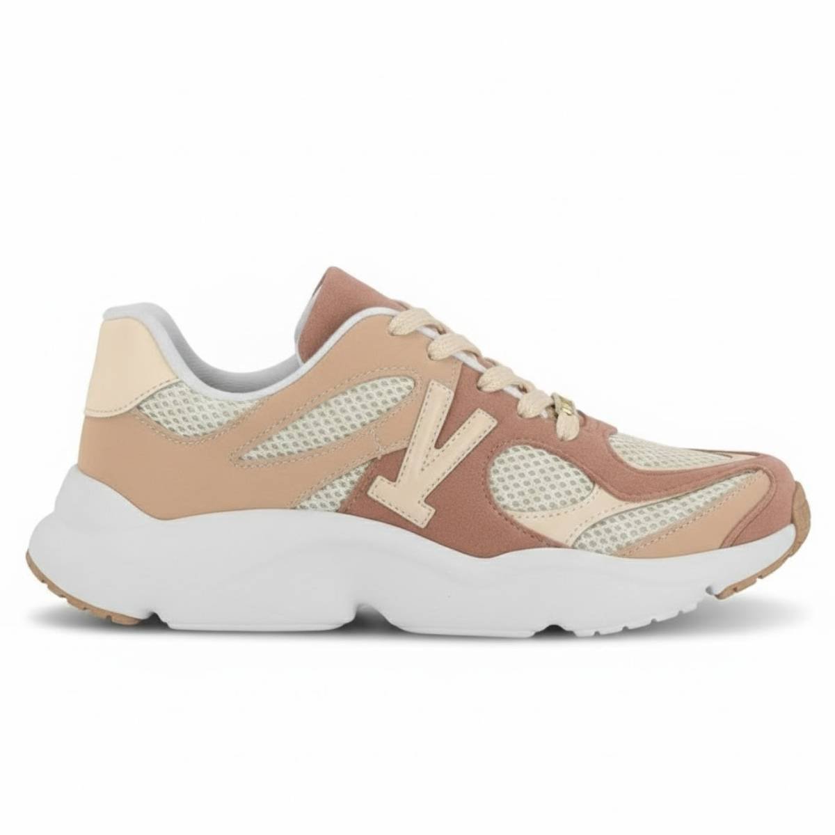 Tenis Vizzano Sneaker Casual Feminino Confortavel Original Bege/Rosa 2