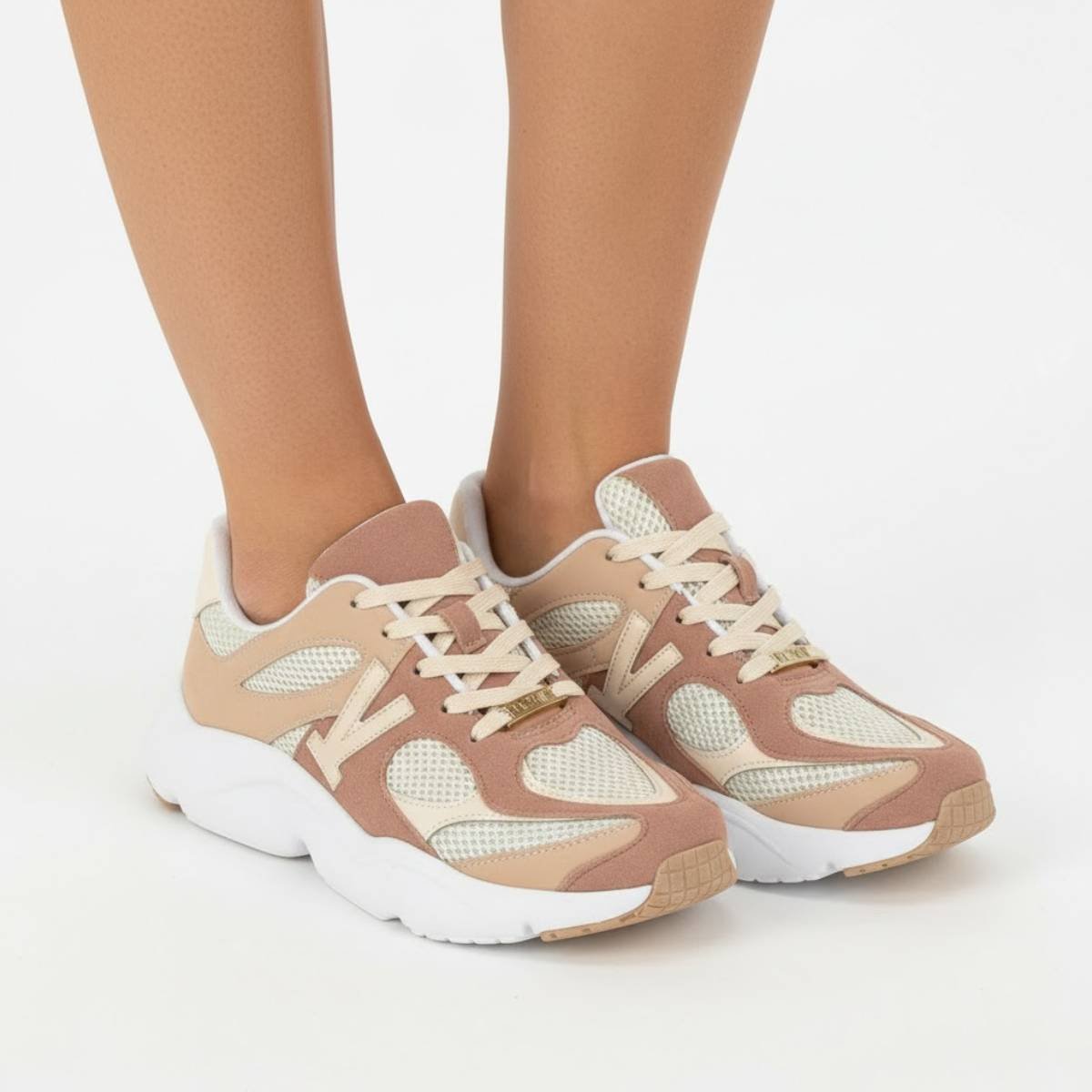 Tenis Vizzano Sneaker Casual Feminino Confortavel Original Bege/Rosa 3