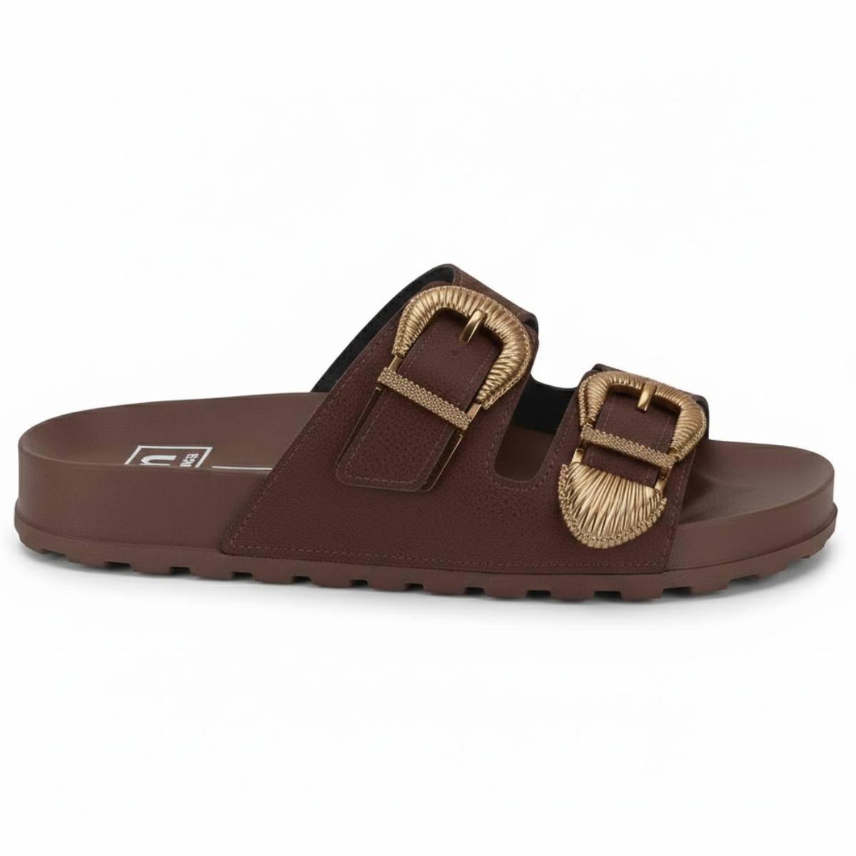 Chinelo Moleca Fivela Slide Tamanco Feminino Confortavel Original Marrom 2