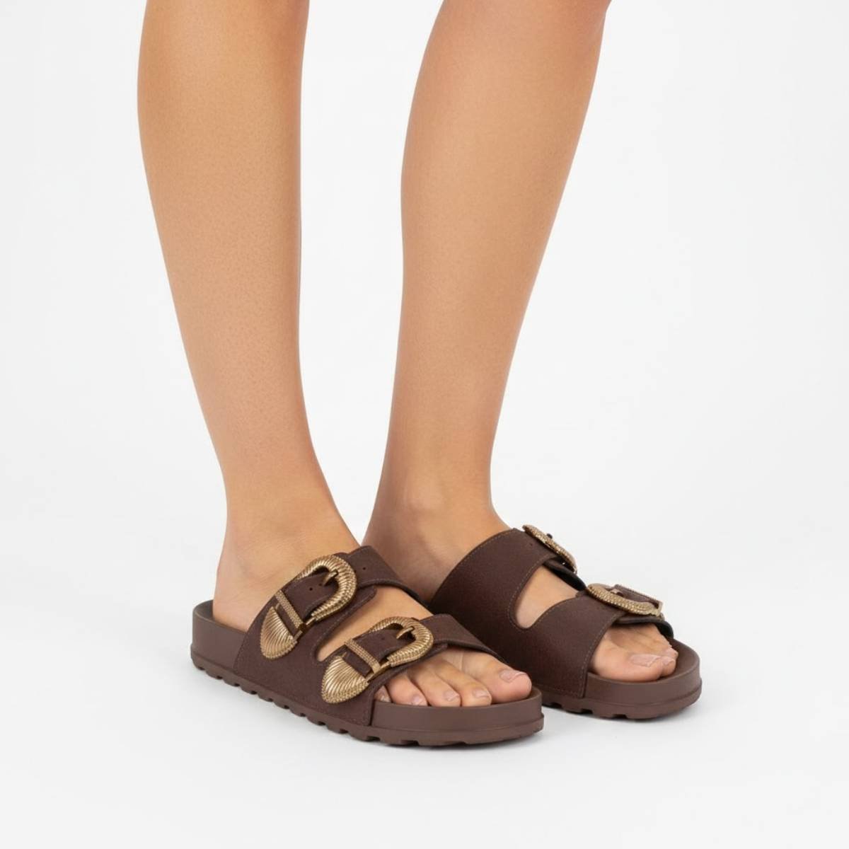 Chinelo Moleca Fivela Slide Tamanco Feminino Confortavel Original Marrom 3
