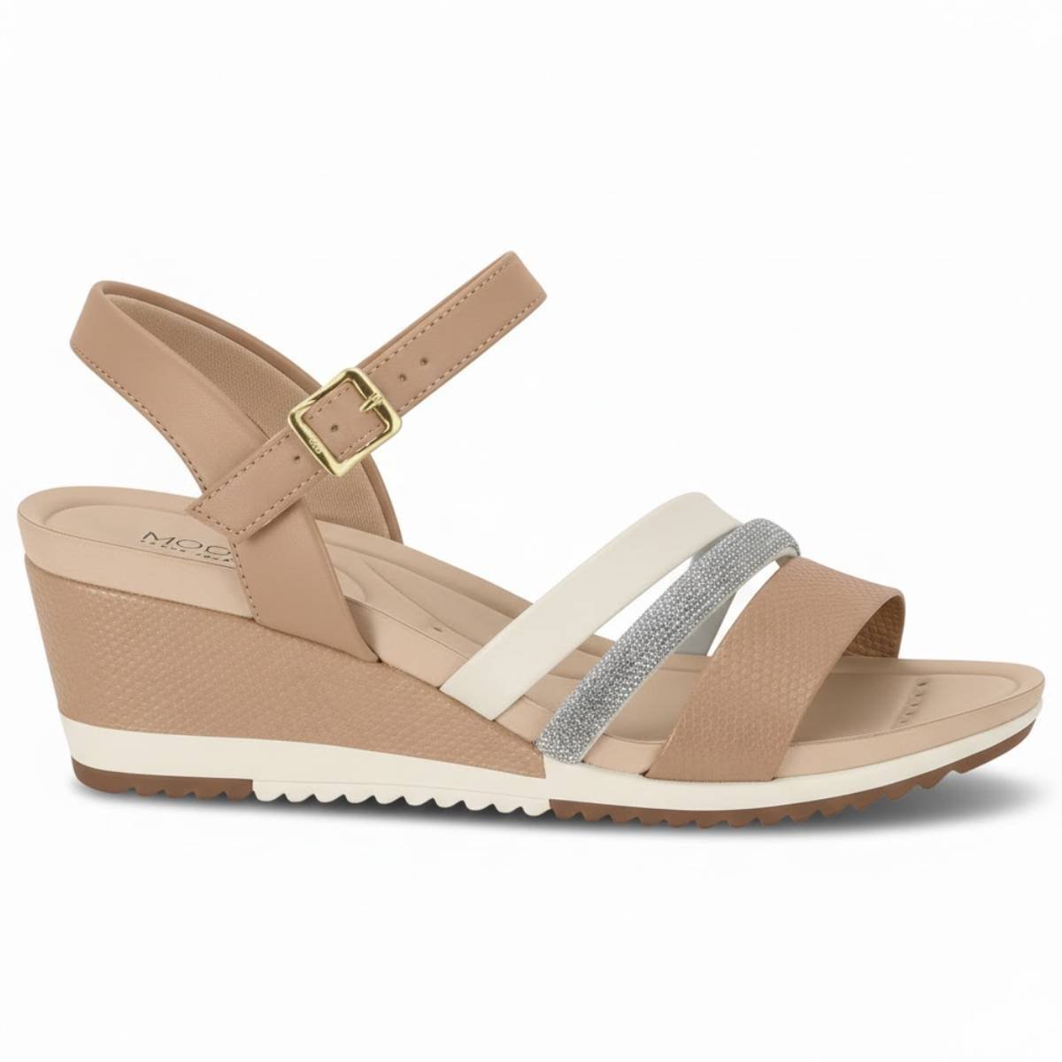 Sandalia Modare Ortopedica Anabela Fivela Feminina Confortavel Original Bege 2