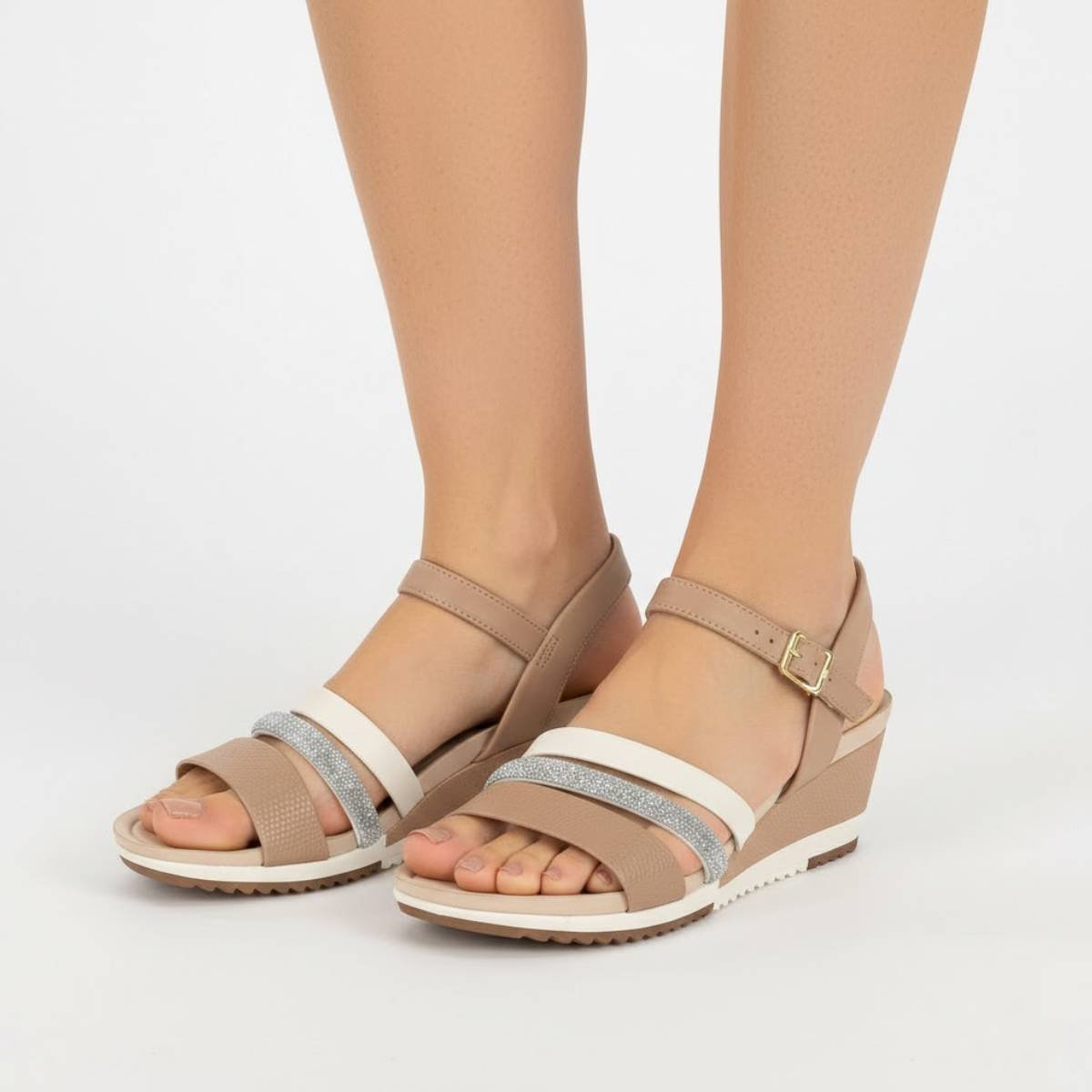 Sandalia Modare Ortopedica Anabela Fivela Feminina Confortavel Original Bege 3