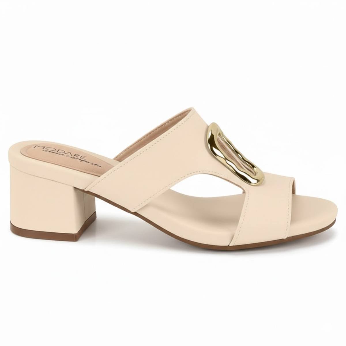 Sandalia Modare Salto Medio Tiras Feminina Confortavel Original Bege 2