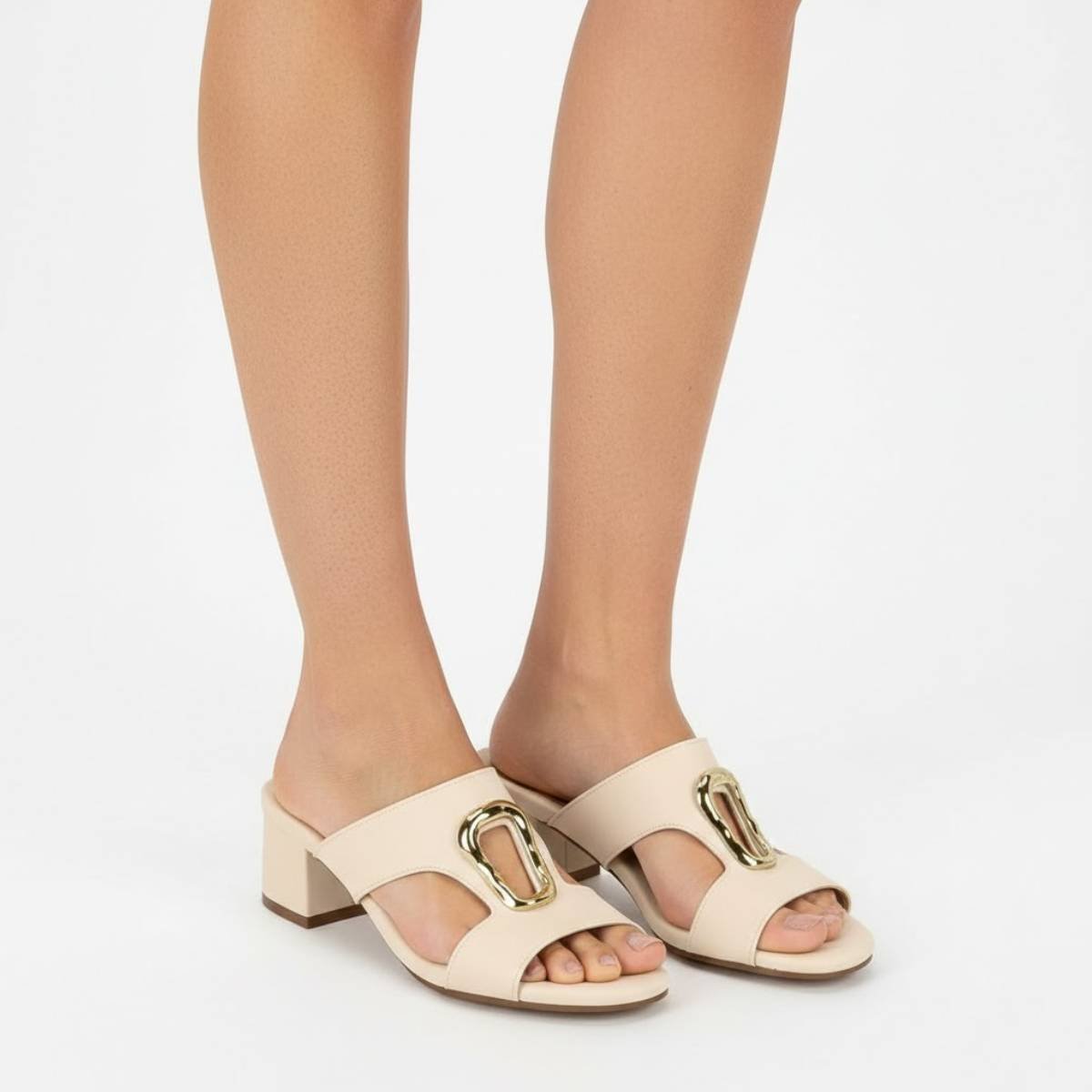Sandalia Modare Salto Medio Tiras Feminina Confortavel Original Bege 3