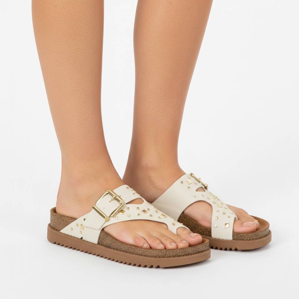 Sandalia Moleca Papete Fivela Tira Tratorada Feminina Confortavel Original Branco 3