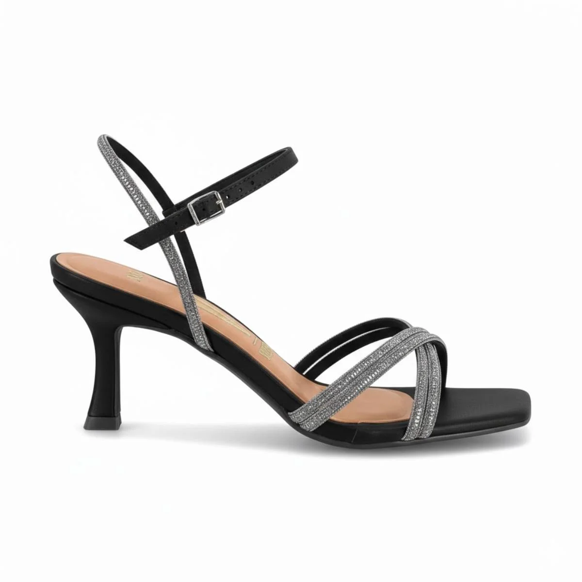 Sandalia Vizzano Salto Medio Fino Fivela Strass Confortavel Preto 2