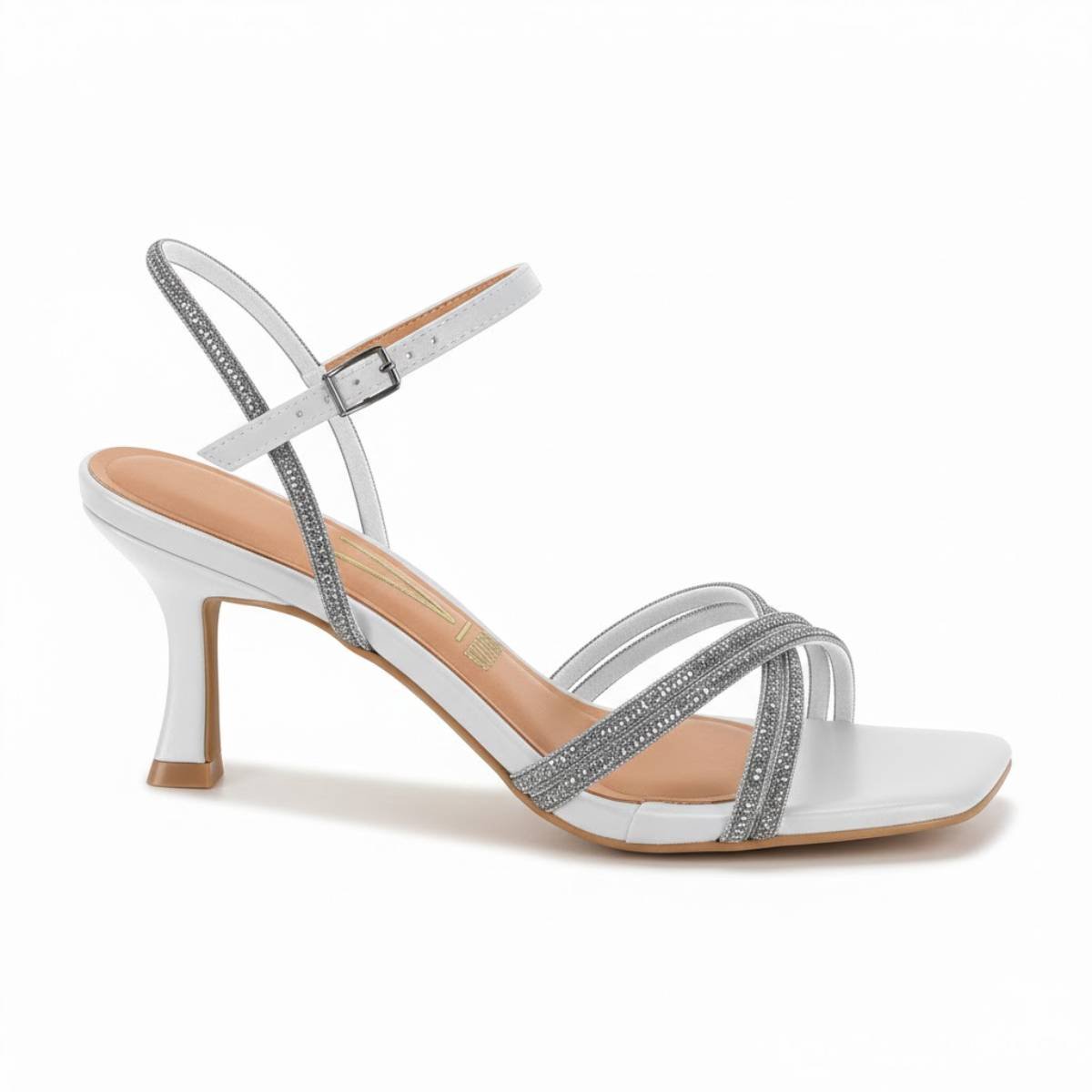 Sandalia Vizzano Salto Medio Fino Fivela Strass Confortavel Branco 2