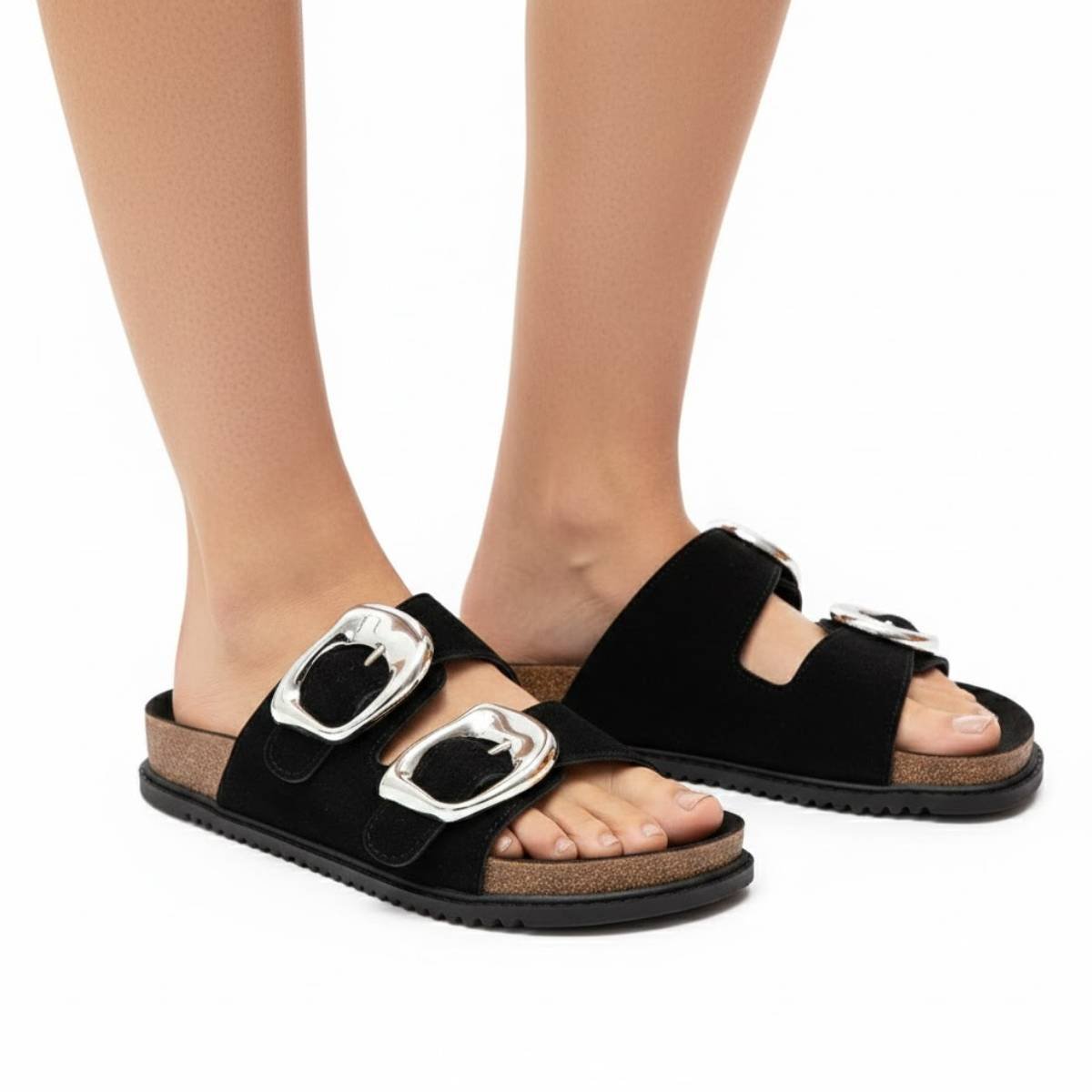 Sandalia Feminina Papete Fivela Slide Confortavel Original Preto 3