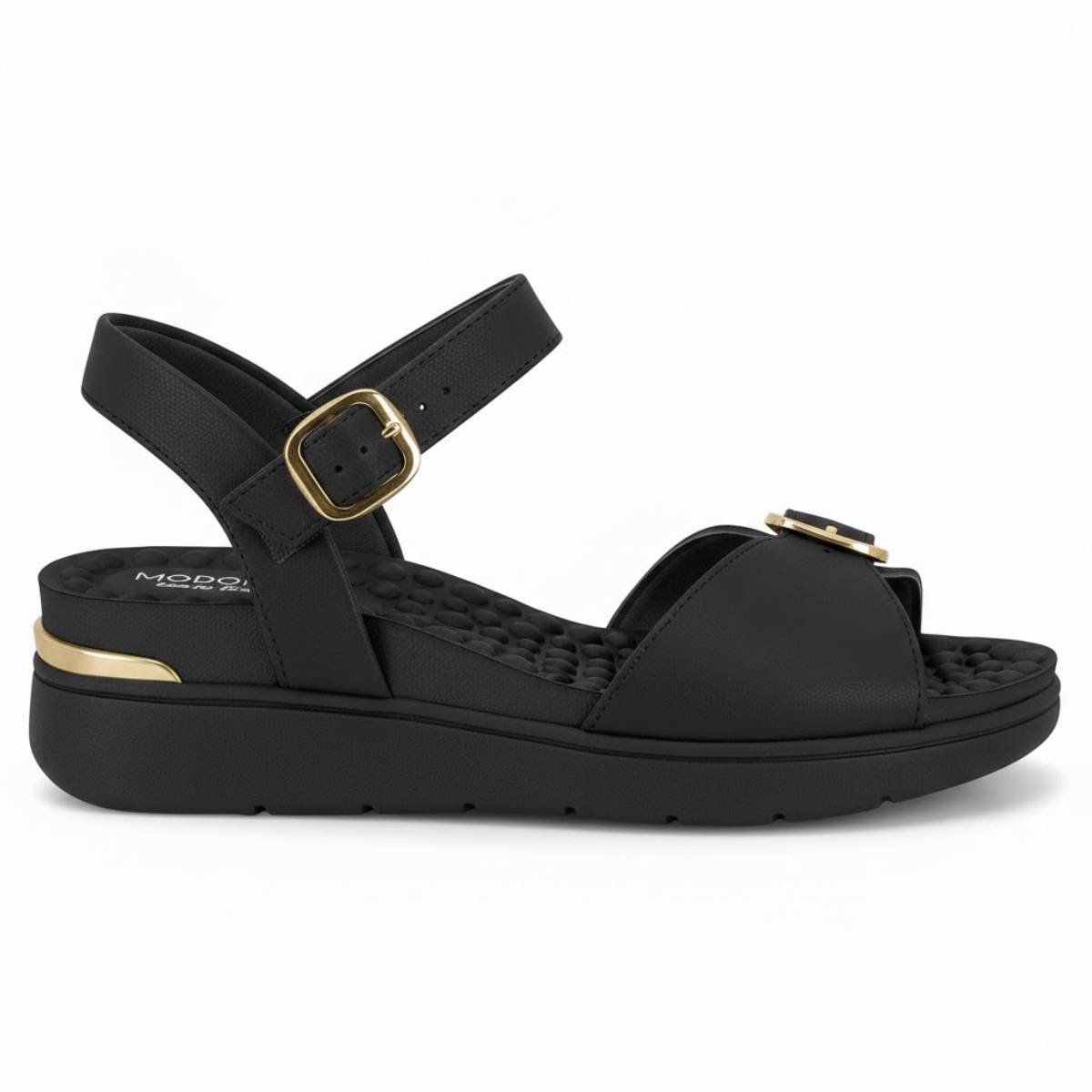 Sandalia Feminina Modare Ultraconforto Ortopedico Plataforma Tira Fivela Confortavel Original Preto 2