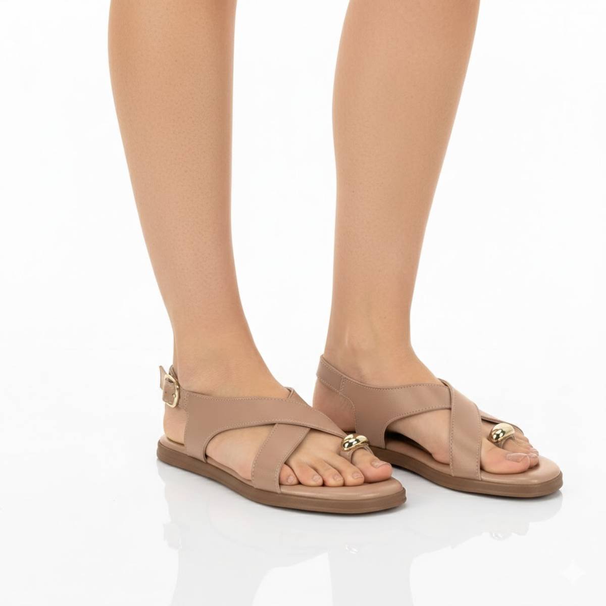 Sandalia Feminina Modare Casual Rasteirinha de Dedo Fivela Confortavel Original Bege 3