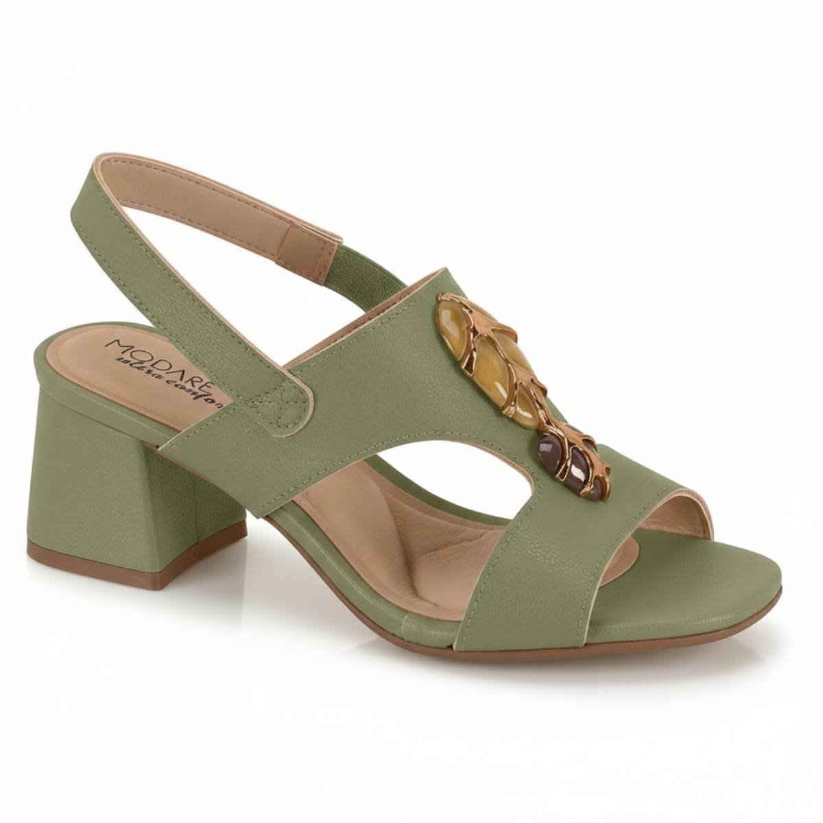 Sandalia Feminina Modare Casual Salto Grosso Baixo Fivela Tira Confortavel Original