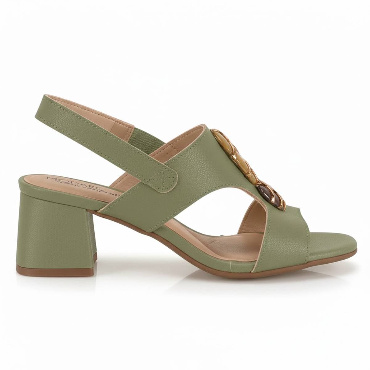 Sandalia Feminina Modare Casual Salto Grosso Baixo Fivela Tira Confortavel Original Verde 2