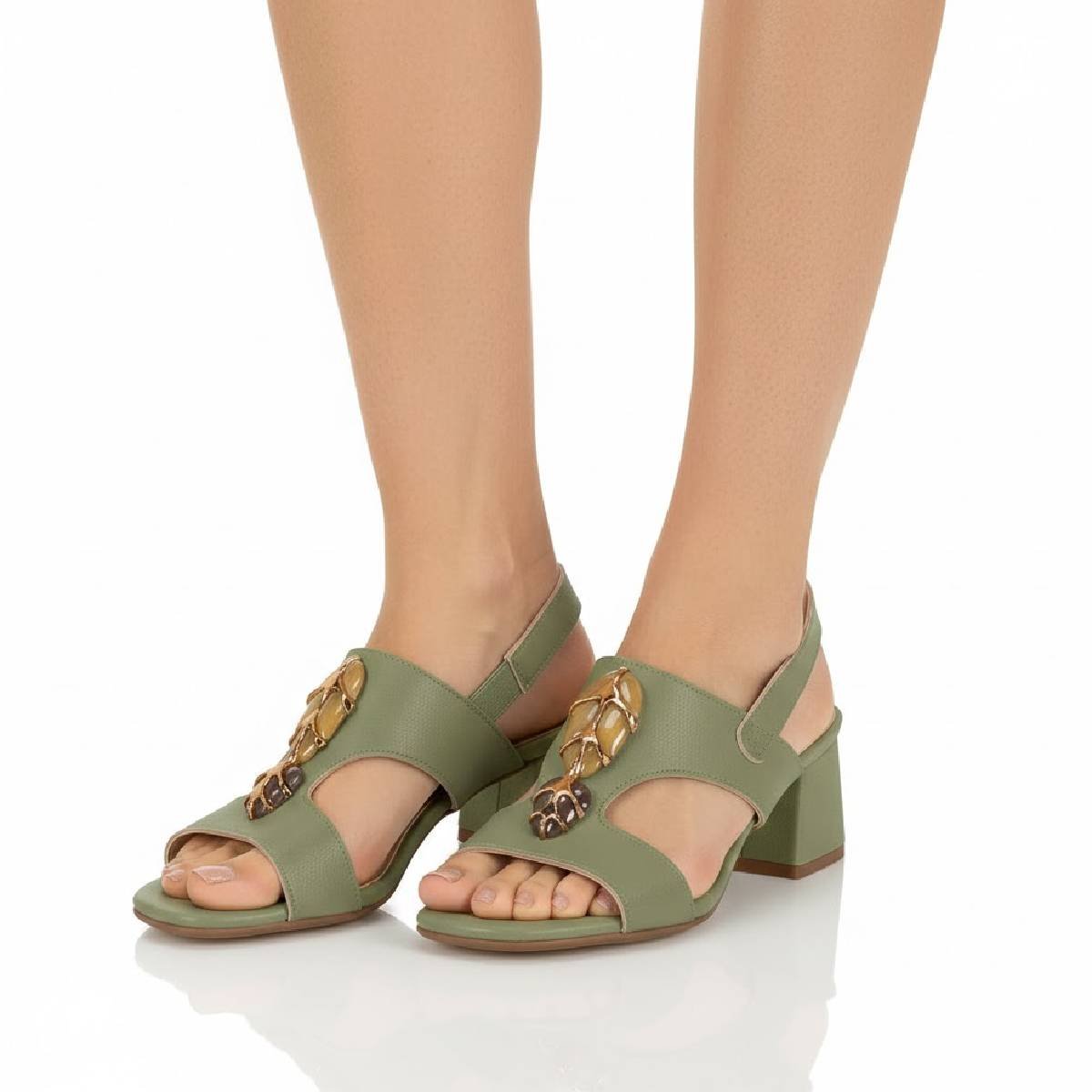 Sandalia Feminina Modare Casual Salto Grosso Baixo Fivela Tira Confortavel Original Verde 3