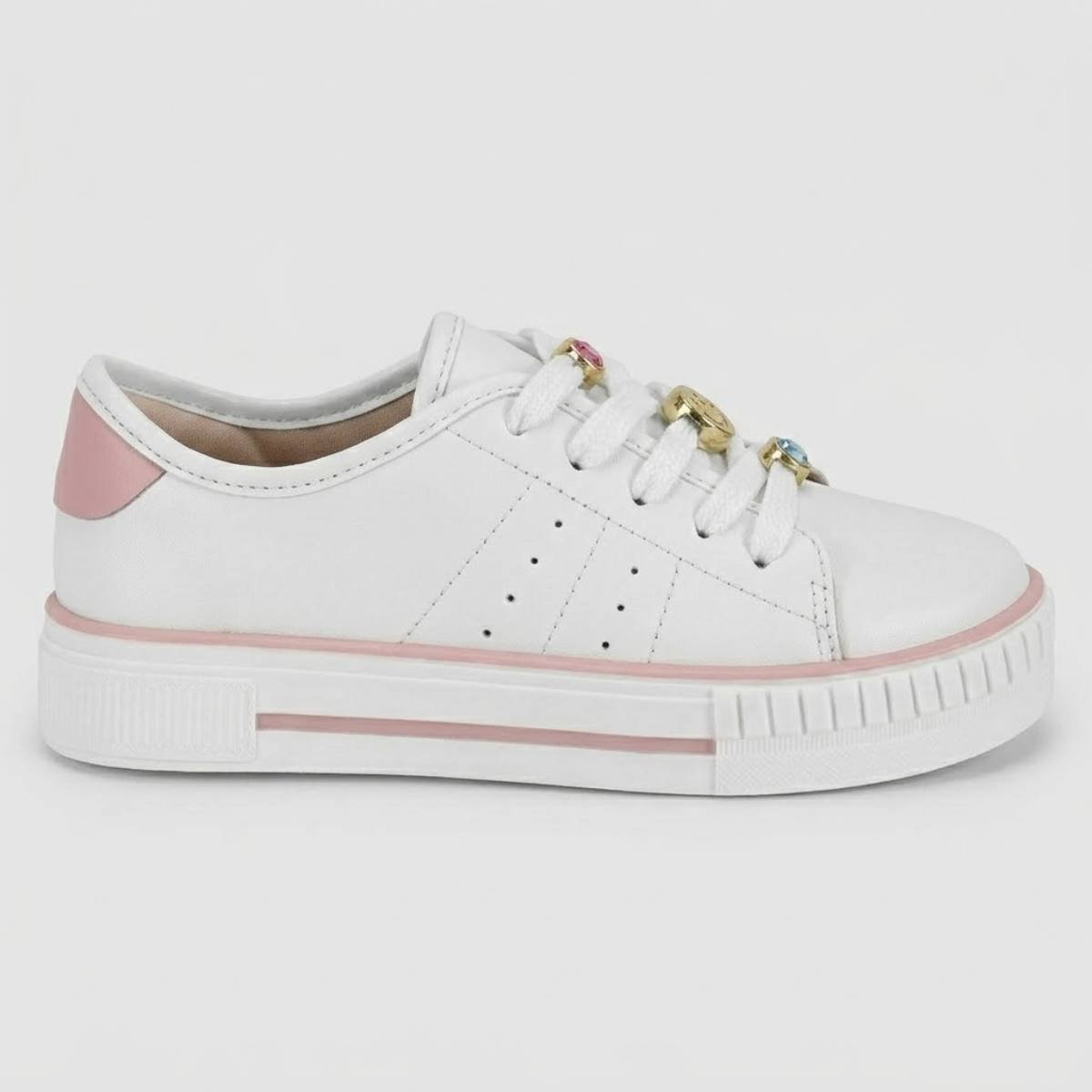 Tenis Menina Molekinha Casual Plataforma Branco/Rosa 2