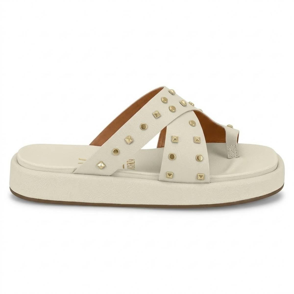Sandalia Feminina Vizzano Casual Brilhos Tiras Slide Confortavel Original Branco 2