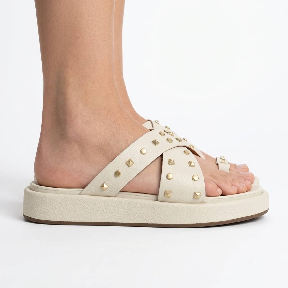 Sandalia Feminina Vizzano Casual Brilhos Tiras Slide Confortavel Original Branco 3