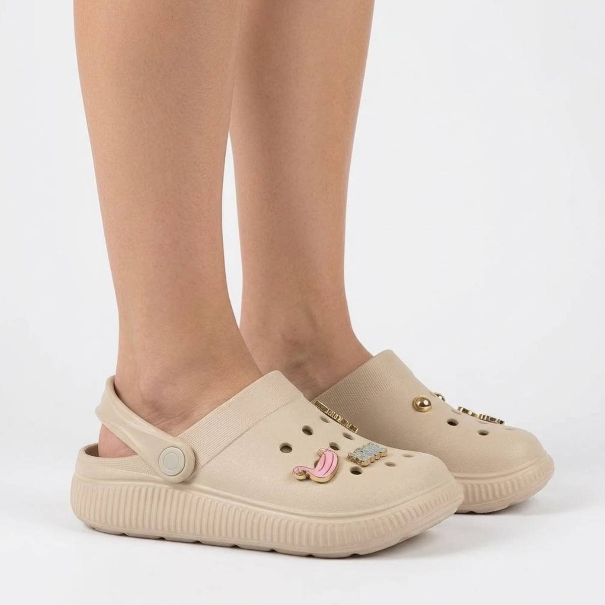 Babuche Menina Molekinha Casual Pingentes Fivela Confortavel Original Bege 3