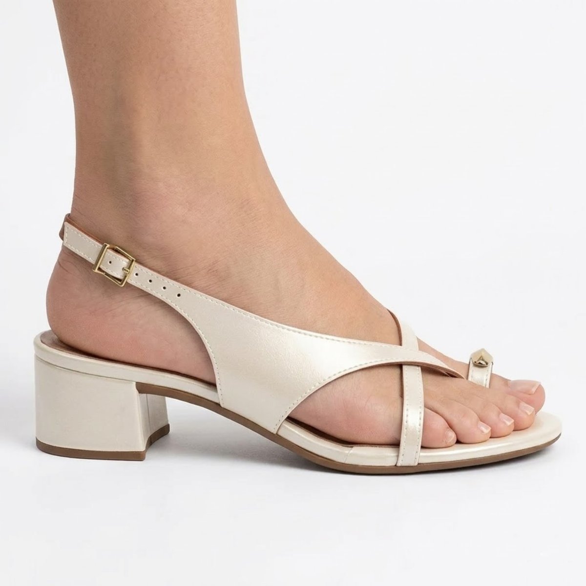 Sandalia de Dedo Feminina Beira Rio Salto Grosso Bloco Fivela Confortavel Original Branco 3