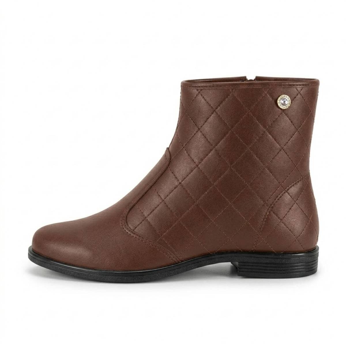 Bota Feminina Beira Rio Cano Curto Ziper Confortavel Pingente Café 2